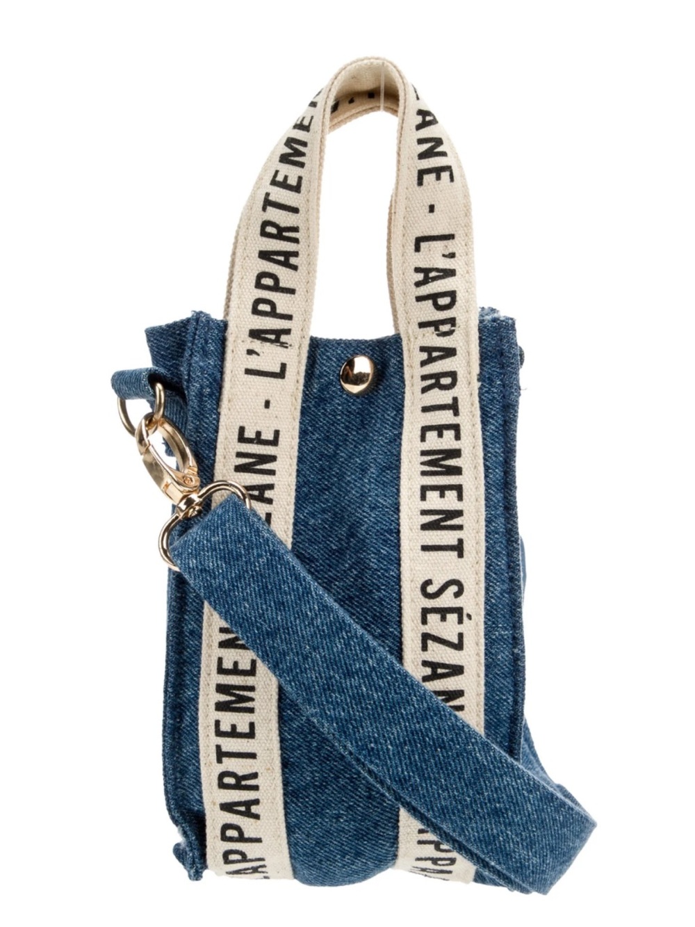Sézane Denim Mini Crossbody with Cream Branded Strap